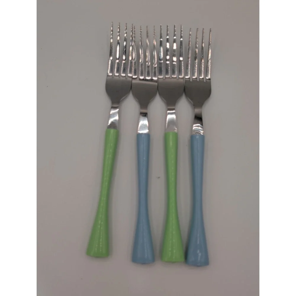 12pc Stainless Steel Flatware Set Mint Green Sky Blue Forks Knives Spoons